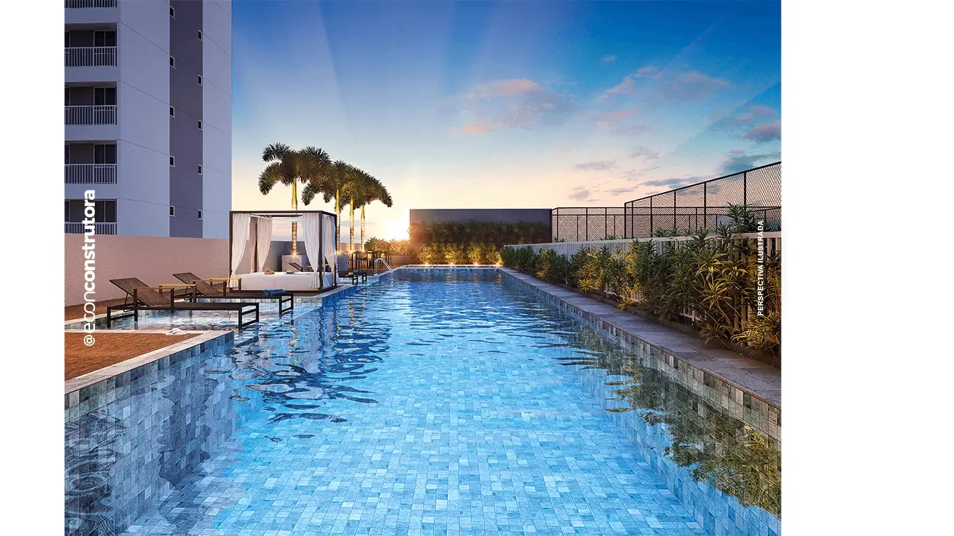 Perspectiva ilustrativa da piscina com cabana