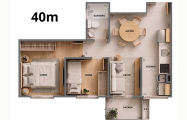 Planta ilustrada 40 m² · opção 1 do Smart Living Campestre