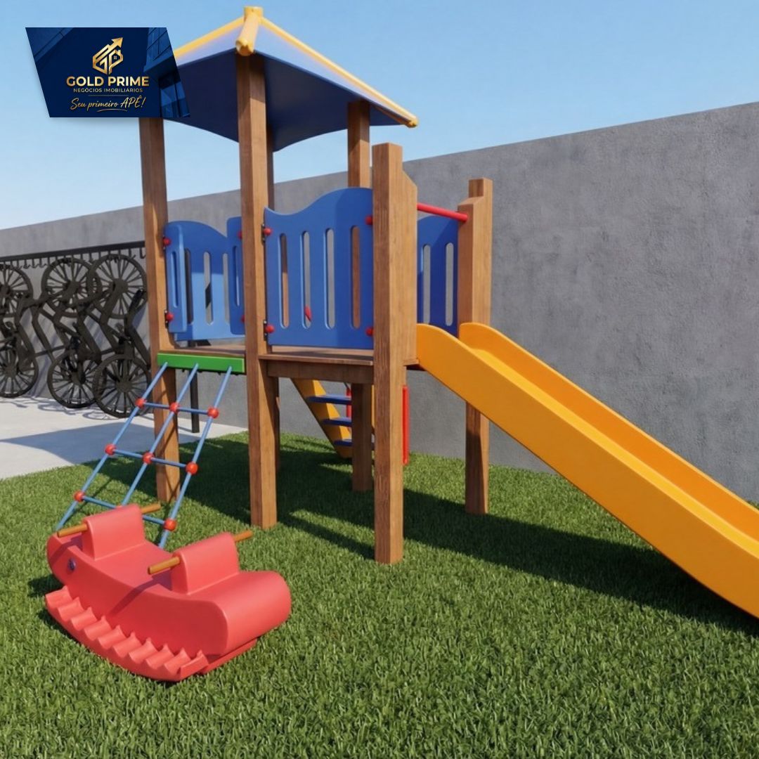 Perspectiva ilustrativa do playground de madeira com escorregador — Park Monumental