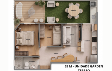 Planta ilustrada Garden 55 m² do Smart Living Campestre