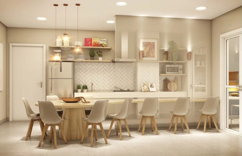Espaço de coworking com cozinha integrada — Vision Campestre