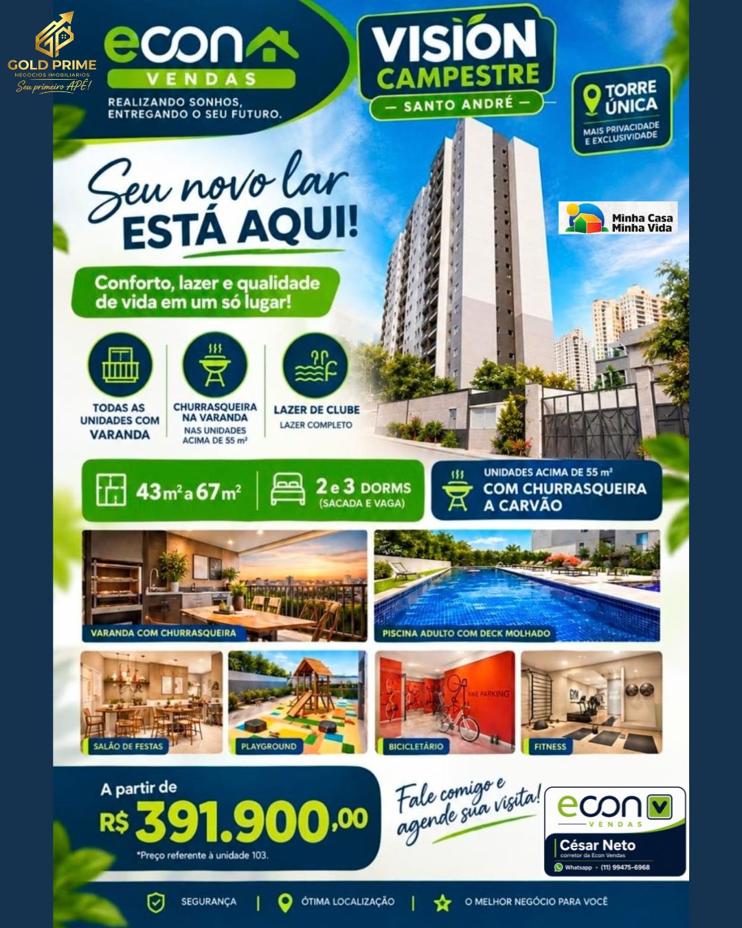 Flyer do Vision Campestre com lazer e valores