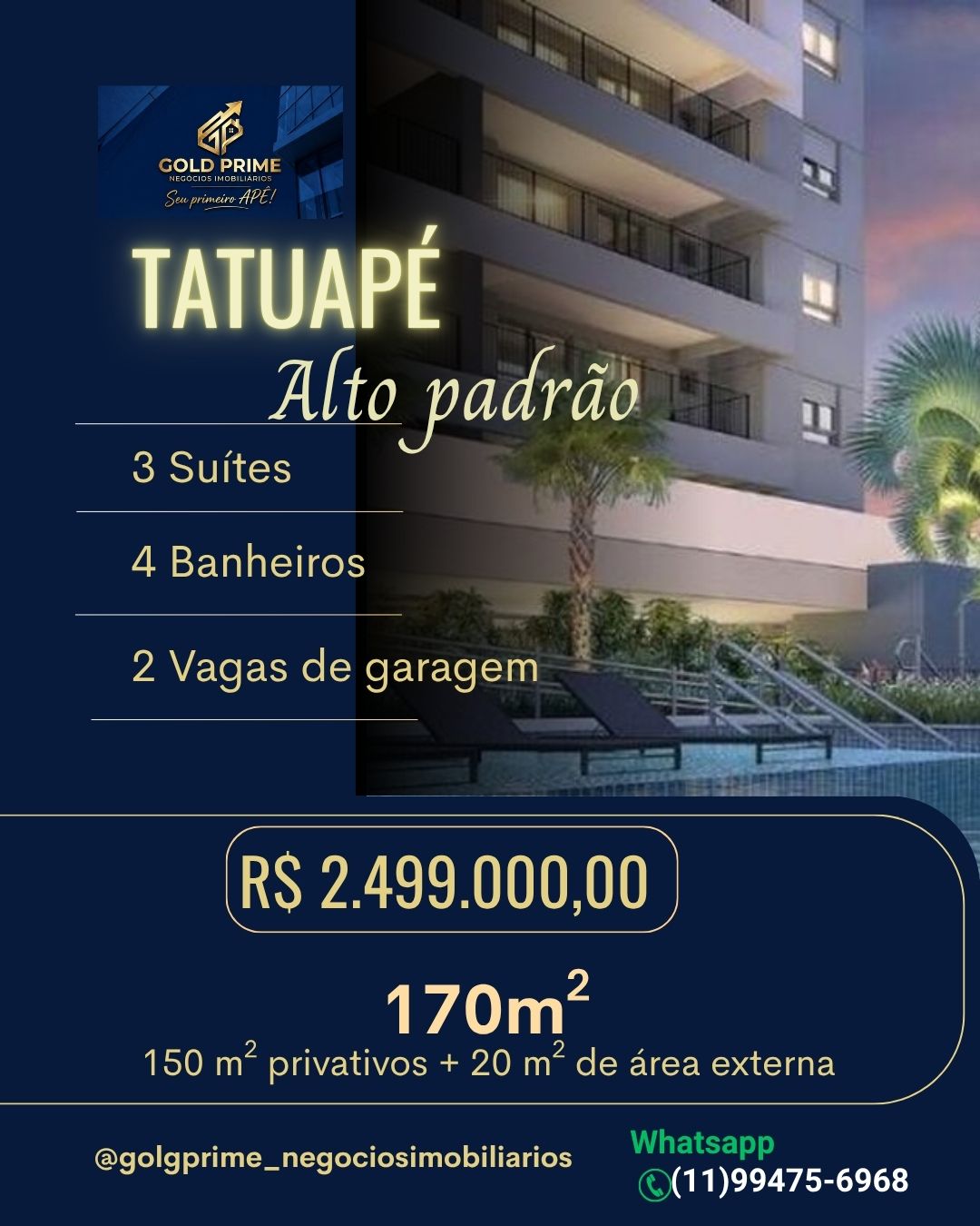 Flyer do apartamento alto padrão no Tatuapé com valores