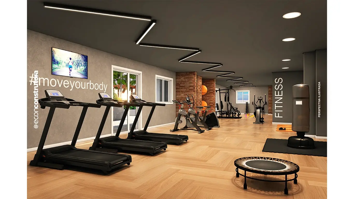 Perspectiva ilustrativa do espaço fitness ao ar livre