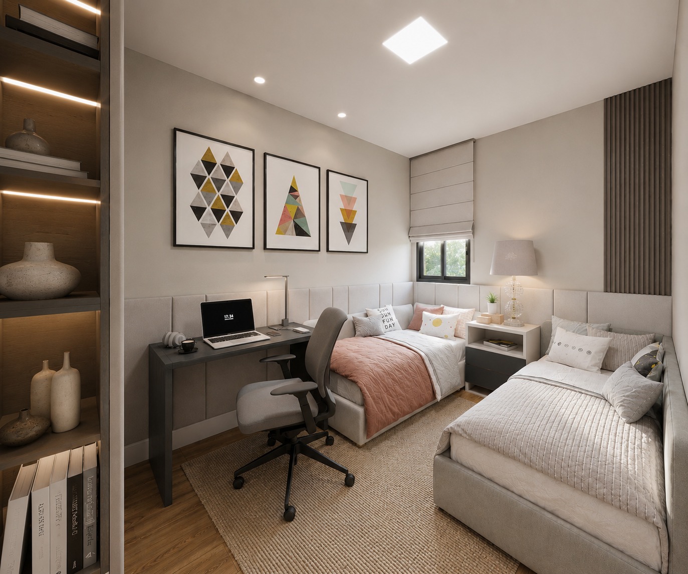 Perspectiva ilustrativa do dormitório com home office — UNIC Residence
