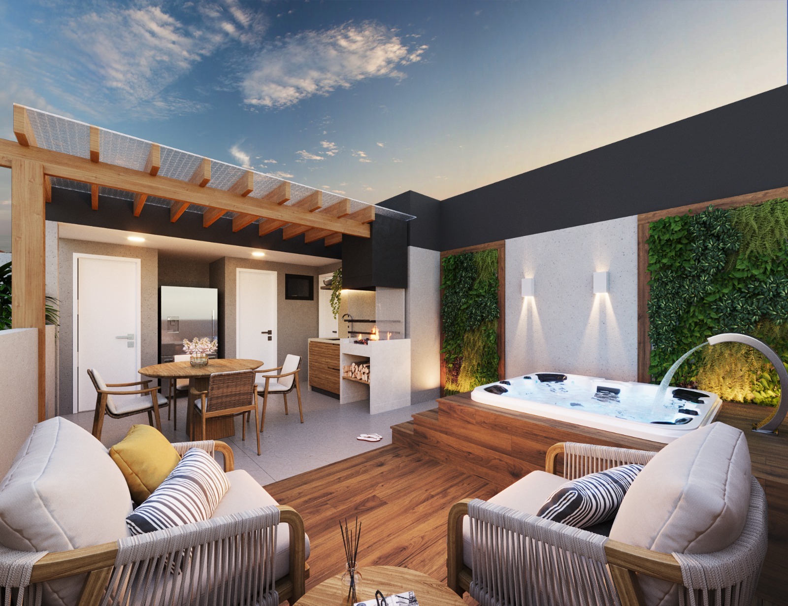 Perspectiva ilustrativa do rooftop com hidromassagem