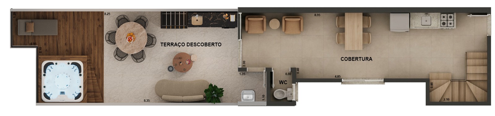 Planta ilustrada do terraço gourmet da cobertura — UNIC Residence