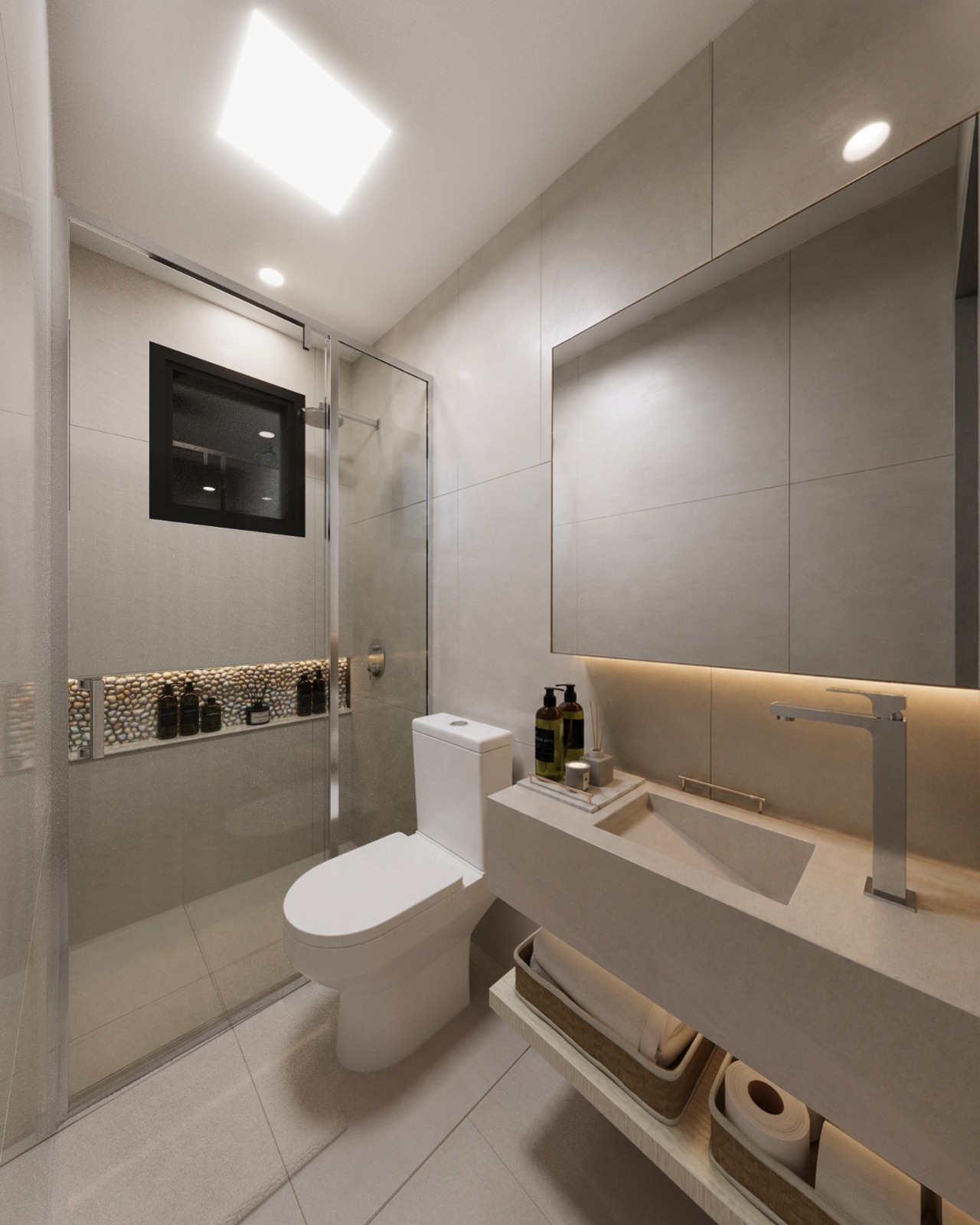 Perspectiva ilustrativa do banheiro social — UNIC Residence