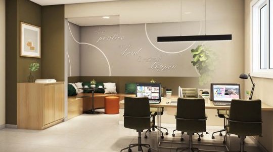 Lounge de trabalho com mesas e sofás — Vision Campestre
