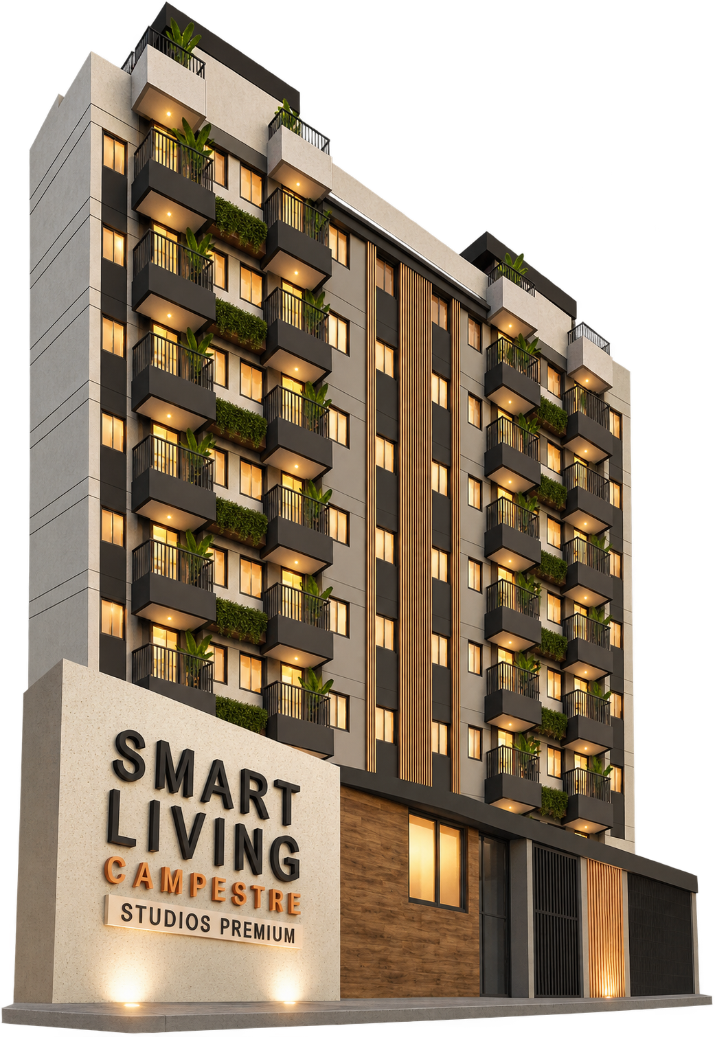Perspectiva ilustrativa da fachada do Smart Living Campestre, em Santo André