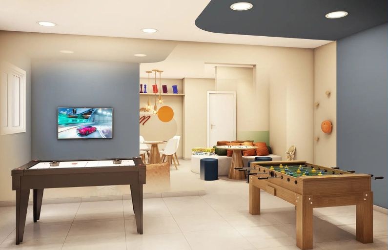 Salão de jogos com pebolim e air hockey — Vision Campestre