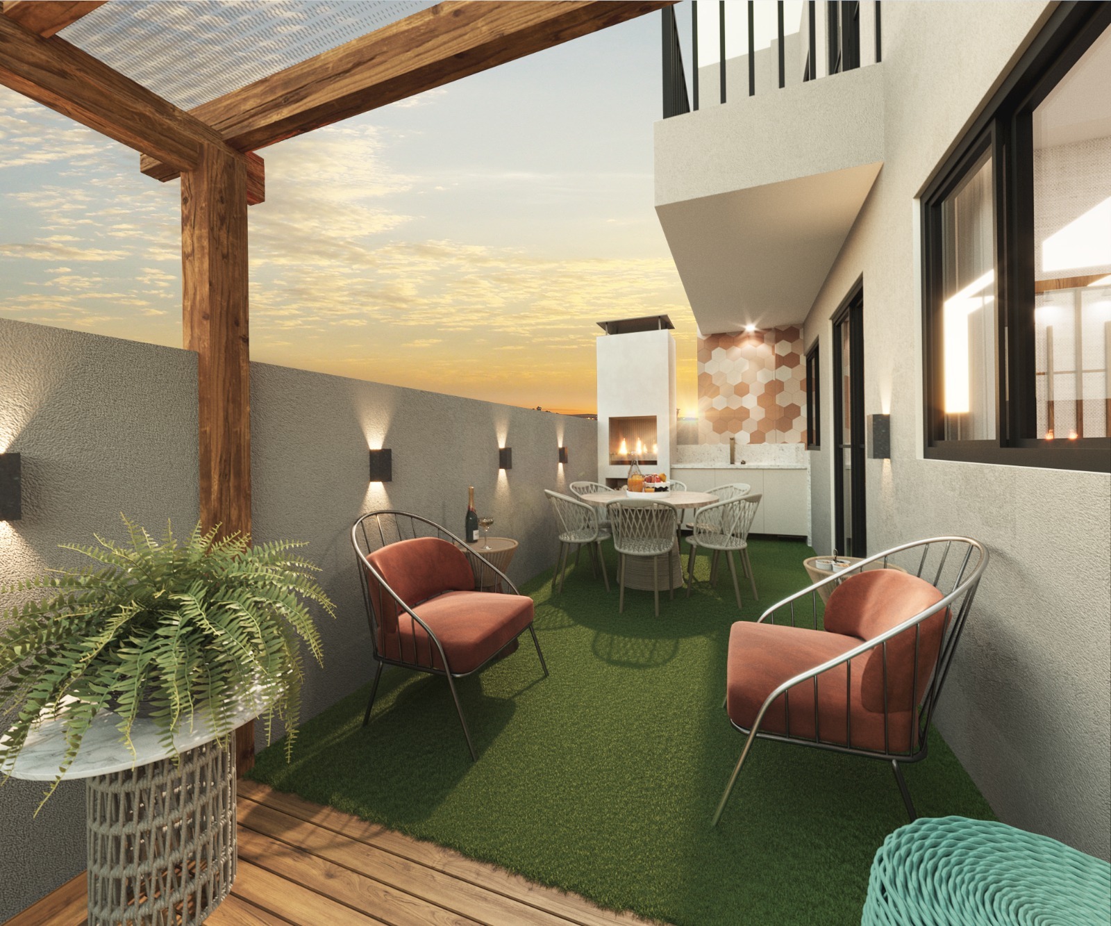 Perspectiva ilustrativa do terraço do Smart Living Campestre
